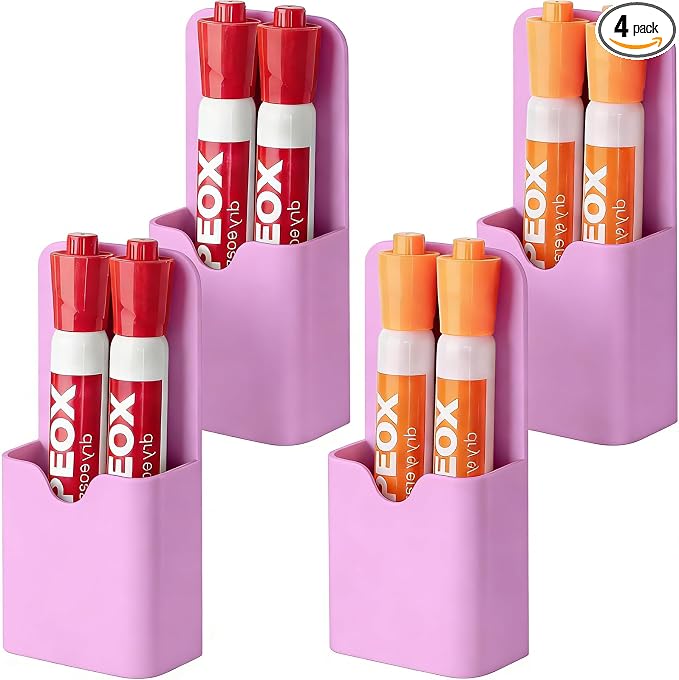 BEYGORM 4 Pack Magnetic Pen Holder for Whiteboard, Upgraded 1.5 mm Pencil Cup Organizer for Dry Erase Markers, Ideal Classroom, Office, Refrigerator, Locker (Purple)
