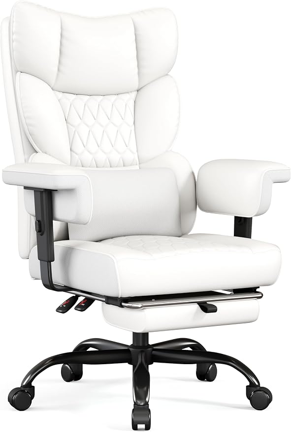 Misolant Big and Tall Office Chair with Footrest, High Back Executive Desk Chair with Adjustable Lift Armrest, 155°Recline，Lumbar Support Pillow, Faux Leather Gaming Chairs for Home or Office