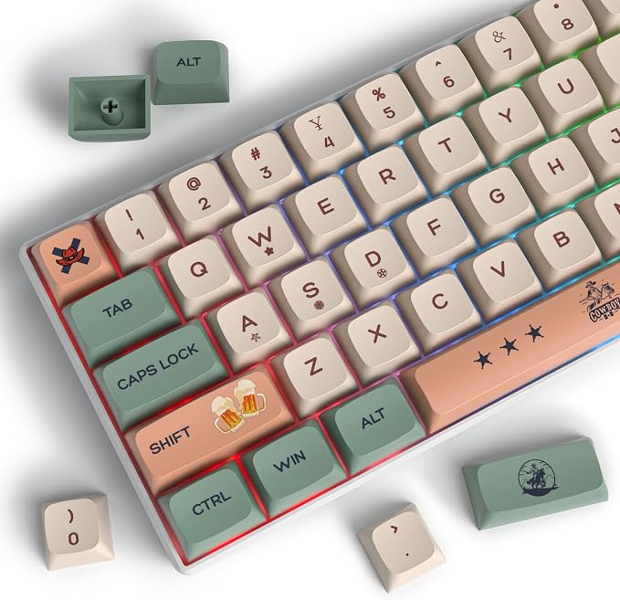Guffercty kred 136-keycaps XDA Profile PBT Keyboard Key caps Full Set, Custom Keycaps Dye Sublimation for 61/68/84/87/108 Mechanical Keyboard (Cowboy)