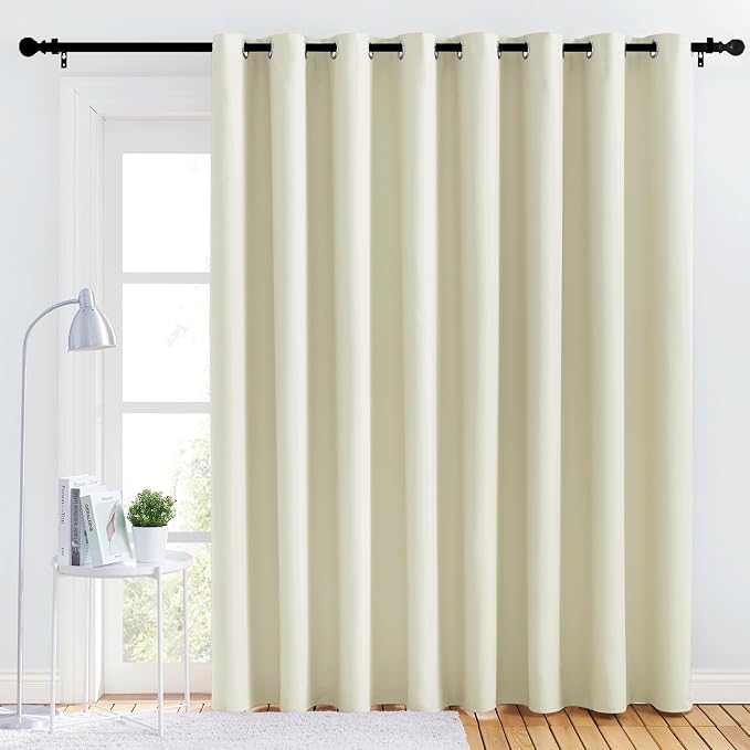 NICETOWN Bedroom Blackout Curtain Panel - (120 inches by 90 inch, Beige, 1 PC) Energy Saving Thermal Insulated Grommet Blackout Drapery for Patio, Room Divider Curtain
