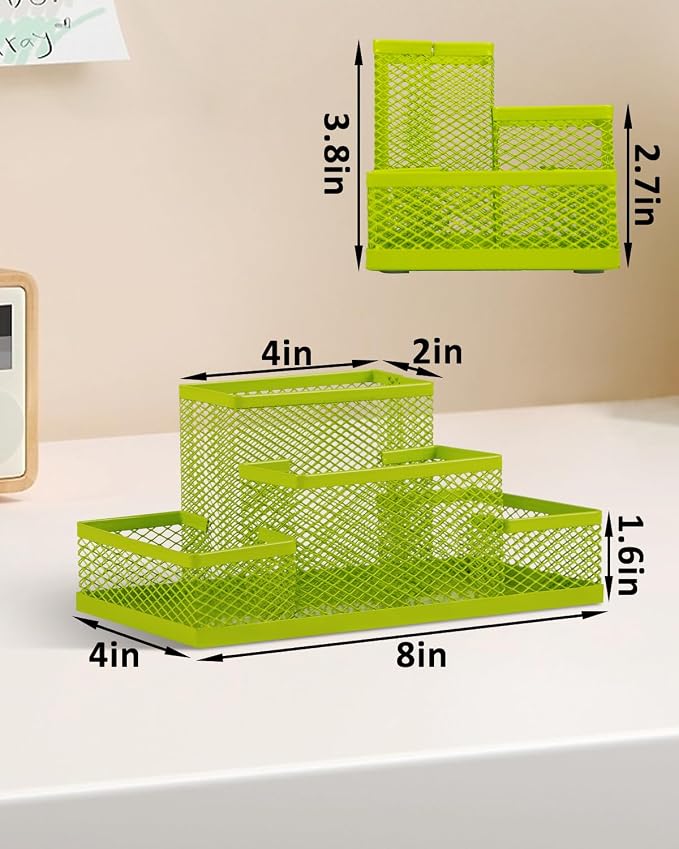 Pen Holder and Desk Organizer, Office Caddy Storage for School Home Office (Green, Medium)