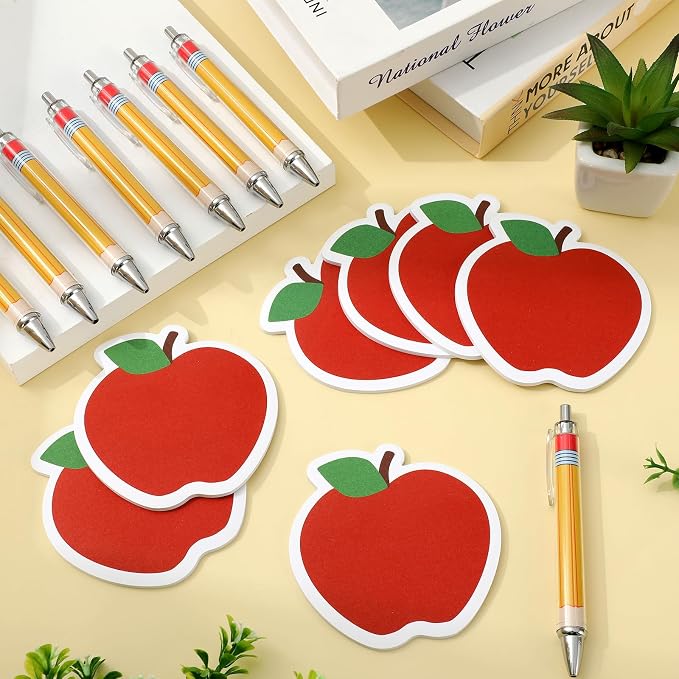 JarThenaAMCS Back to School Ballpoint Pens with Apples Sticky Notepads Cute Stationery Gift Set for First Day of School Party Home Office Supplies,30 Pcs