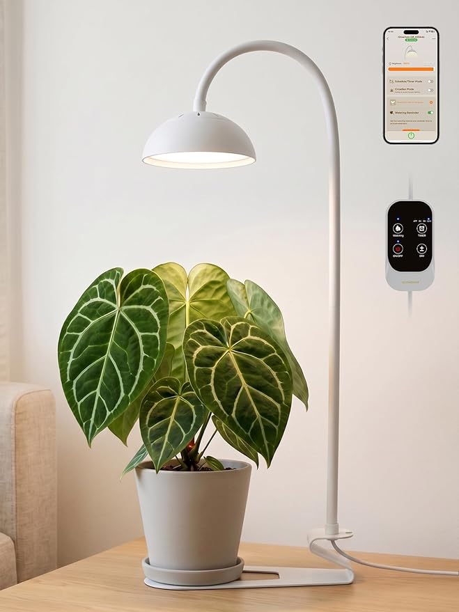 GLOWRIUM Smart Grow Lights for Indoor Plants,10W Full Spectrum Plant Lights with Bluetooth App Control, 360° Flexible Gooseneck Grow Lamp, Auto Timer 3/9/12Hrs, 10 Brightness for Small Plants (White)