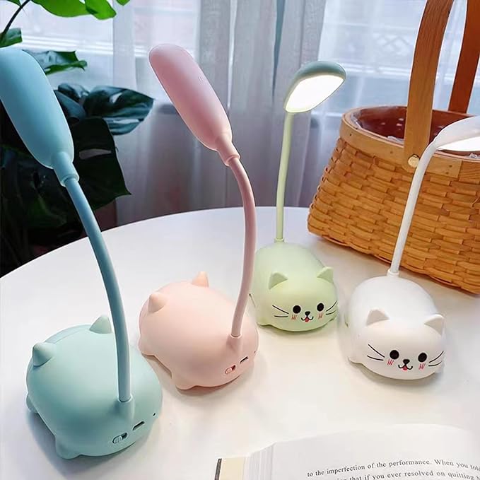 Neioaas LED Desk Lamp for Kids, Cute Cat Lamp USB Rechargeable Reading Light,Portable LED Table Light, Flexible Gooseneck Eye-Care Cartoons Small Desk Lamp Girls Gifts (Blue)