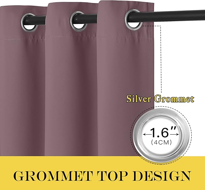 NICETOWN Blackout Dry Rose Curtain 84 inches Long for Bedroom - Thermal Insulated Grommet Room Darkening Window Treatment Sound Dampening Drape for Living Room (W52 x L84, 1 Panel)