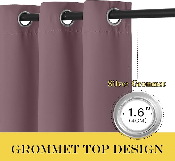 NICETOWN Blackout Bedroom Curtain 72 inches Long - Grommet Sound Reducing Window Treatment Privacy Drape Room Darkening Light Blocking for Living Room (Dry Rose, 1 Panel, W52 x L72)