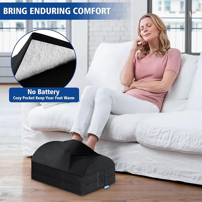 Kayfia Adjustable Foot Rest Under Desk at Work, Foot Stool with Gel Foam | XXL 20in size, 3 adjustable heights for ergonomic leg support. Soft gel foam, detachable layers, foot-warming pocket