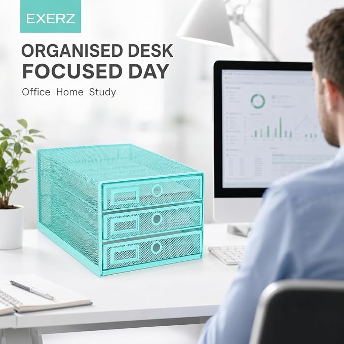 Exerz Paper Sorter 3 Drawer Wire Mesh A4 / Desk Multifunctional Desk Organiser/Multi-Layer Letter Tray - for Documents, Magazines, Notebooks and Letter | Desk Organiser Pull Out Trays Keep Files Letters Magazines Folders Notebooks Neatly Separated Easy...