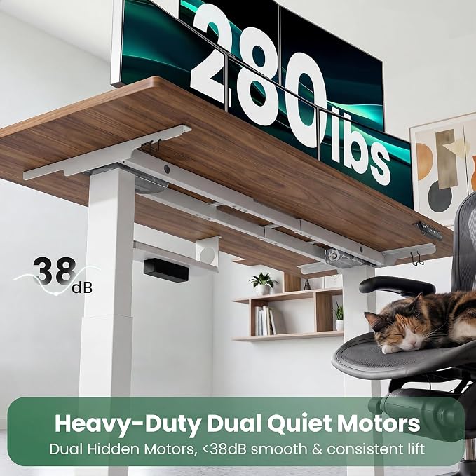 SIAGO Dual Motor Standing Desk Frame for Tops up to 75" - White Frame Only | 280 lbs Capacity Adjustable Workstation Legs with 3 Memory Presets, Power Strip and Cable Management Tray