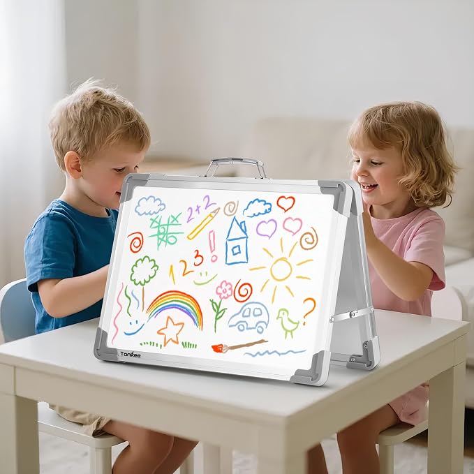 TANKEE Whiteboard 18x24 Inches Double Sided Magnetic Dry Erase Board with Stand, Foldable Desktop Tabletop White Board Easel Portable Whiteboard for Classroom Homeschooling Home Office School Teacher