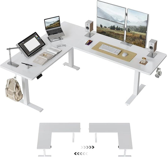CubiCubi L Shaped Standing Desk 75 x 63 Inch Adjustable Height, Electric Corner Desk, Sit Stand Home Office Desk with Splice Board, White(2 Packages)