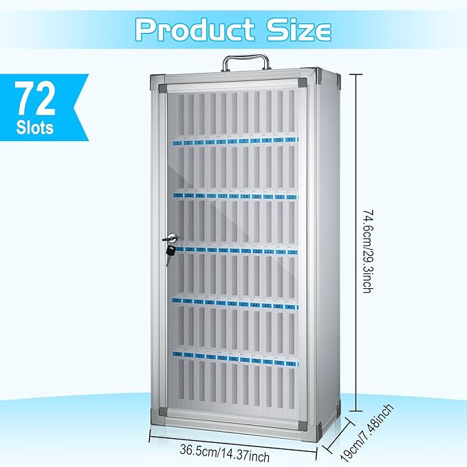 Amylove Cell Phone Locker Cabinet Aluminum Alloy Pocket Chart Storage Locker Box Cabinet Wall-Mounted Cell Phones Storage Box with Handle for Office Classroom Gym(White,72 Slots)
