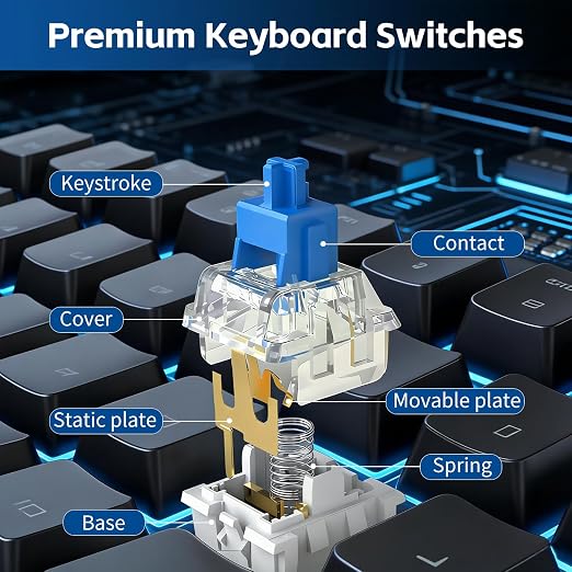 30 Pcs Keyboard Switches, 3 Pin Dustproof Mechanical Keyboard Switches, Clicky, Accurate Typing, Keyboard Clicker for Gaming, Typing, DIY Custom Keyboards & Clickers for 3D Prints (Blue)