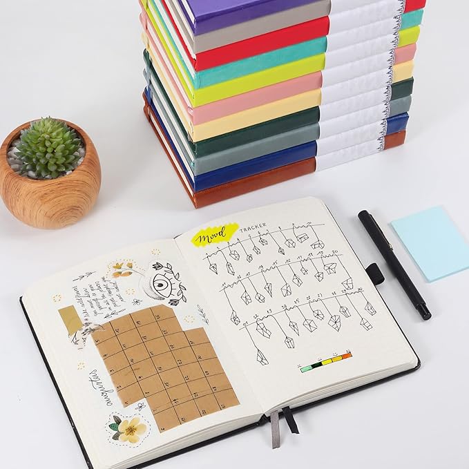 Bullet Dotted Journal Notebook - A5 Dot Grid Notebook with 280 Pages,100gsm Thick Paper,Leather Hardcover Journal for Women Men,5.75'' × 8.38''-Dark Green