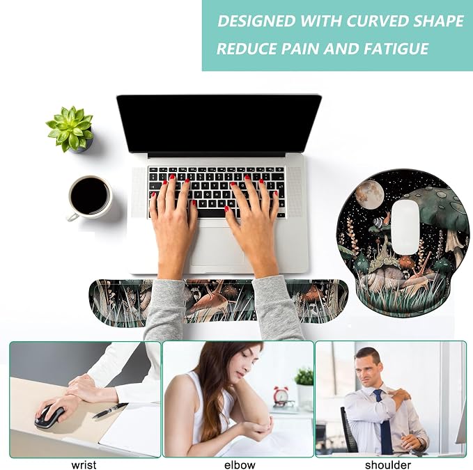 Keyboard Wrist Rest Pad Mouse Pad with Wrist Support Set of 3, Mousepad with Non-Slip Rubber Base, Ergonomic Memory Foam Mouse Wrist Cushion Support for Home Office Laptop Computer Gaming, Snail