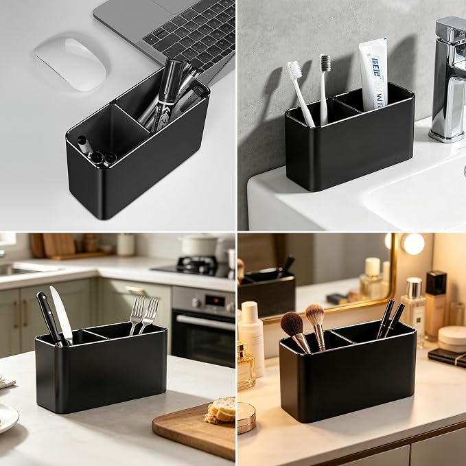 Pen Holder for Desk, Dual-Slot Pencil Cup Metal Pen Organizer for Office | Aluminum Alloy Body, Minimalist Design, Non-Slip Silicone Base, Protective Felt Base Pad