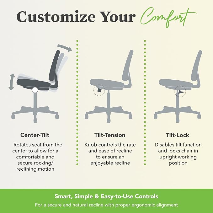 HON Volt Ergonomic Office Chair with Fabric Seat and Back, Armless Desk and Computer Chair with Adjustable Center‑Tilt Recline and Wheels for Home Office or Workstation, Black