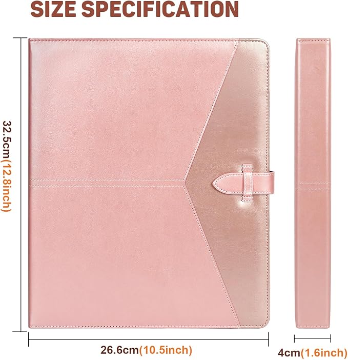Toplive Padfolio 3 Ring Binder Organizer for Women, Business Portfolio for Women A4 Letter Size PU Leather Folder for Interview Conference Presentation, Rose Gold