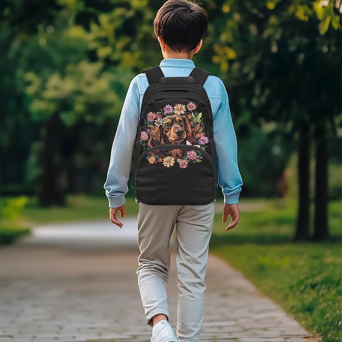 ZFRXIGN Dachshund Dog Teen Girls Backpack for School with Cute Pendant 4pc Backpack Set 17inch Middle High School Girls Bag and Insulated Lunch Box Pencil Case