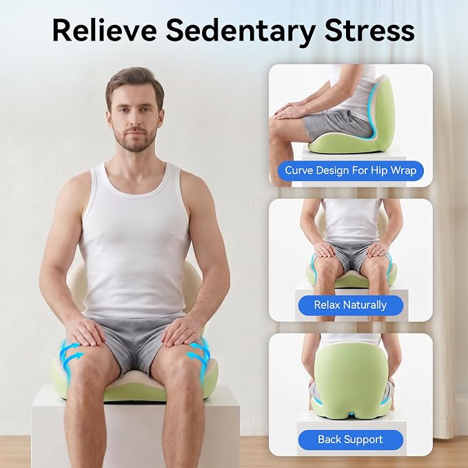 Seat Cushion for Office Chair and Car, Lumbar Support Pillow for Chair | Memory Foam Ergonomic Orthopedic Cushion Relieve Tailbone Sciatica Lower Back Pain for Office Desk Chair, Car, Truck, Green