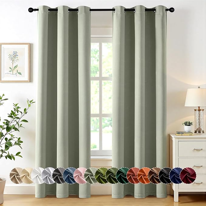 MIULEE Blackout Curtains for Bedroom Living Room 2 Panels, Thermal Insulated Room Darkening Drapes Grommet Noise Reducing Light Blocking Window Treatments 78 Inches Long 40x78 Inch Sage Green