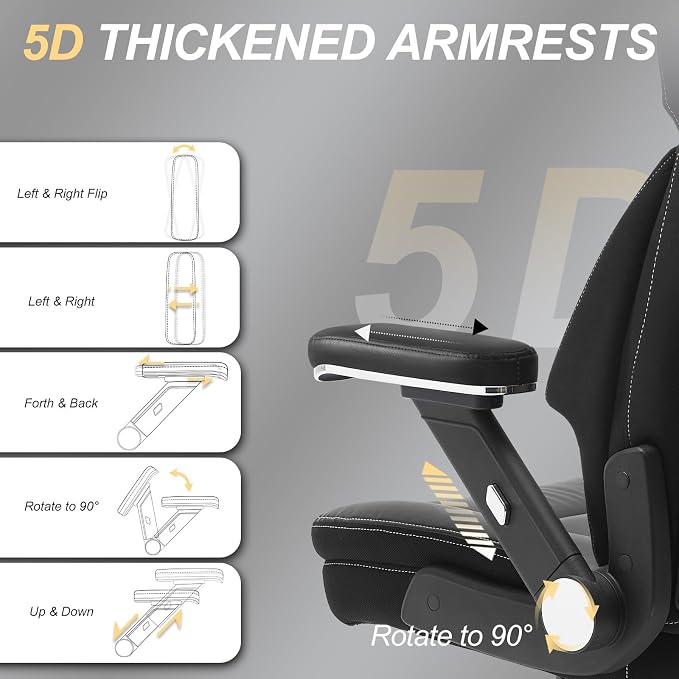 Big and Tall Office Chair, 650lbs Capacity Wide Office Chair for Heavy People, Ergonomic High Back Office Chair with Upgraded Quiet Rubber Wheel, 5D Flip Arms
