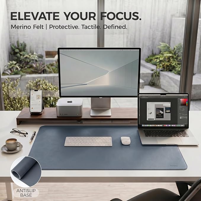 Large Desk Pad Non-Slip Desk Mat Protector for Keyboard Mouse Waterproof Vegan Leather Surface Faux Leather Laptop Mat Smooth Mouse Pad Premium Gift Tube Dusk Navy 39" x 17"