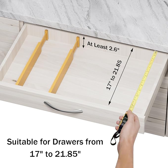 BAMBUROBA Bamboo Drawer Dividers, Adjustable Expandable Drawer Organization Separators - 17-22" for Bedroom, Bathroom, Dresser and Office - 8-Pack