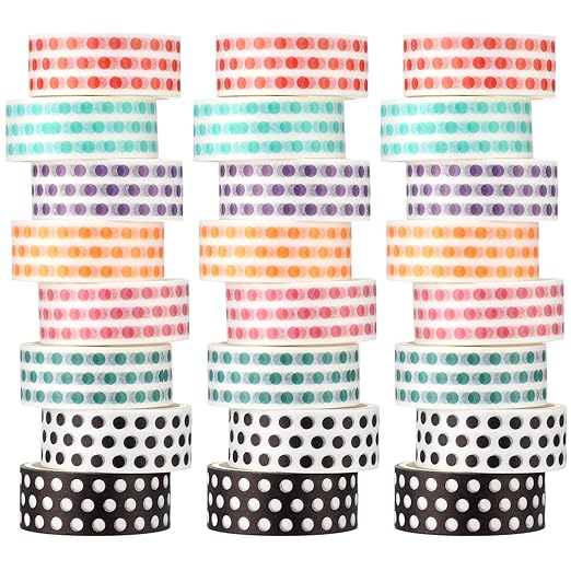 24 Rolls Polka Dot Washi Tape Back to School Gifts Colorful VBS Polka Dot Washi Stickers Bulk for Crafting Gift Journals Planners Scrapbooking Gift Wrapping DIY Crafts Favors
