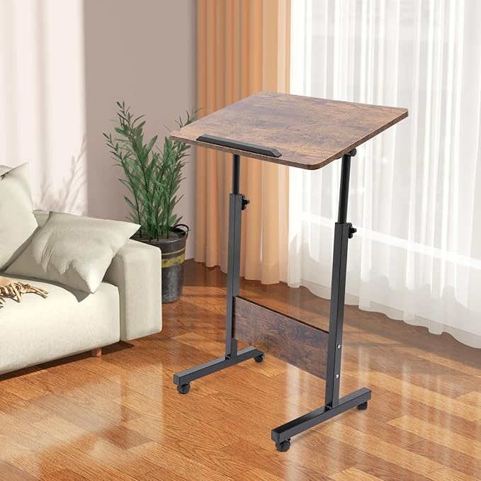 Adjustable Height 32-47in & 180°Angle Mobile Standing Desk Small Desk Portable Foldable Desk for Small Spaces