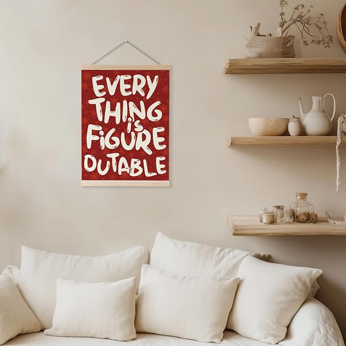 YQDEJ Everything is Figureoutable Red Christmas Inspirational Wall Art Poster Hanger Frame, Red Positive Affirmations Christmas Wall Decor, Motivational Wall Art for Home Office Classroom, 12x16 Inch