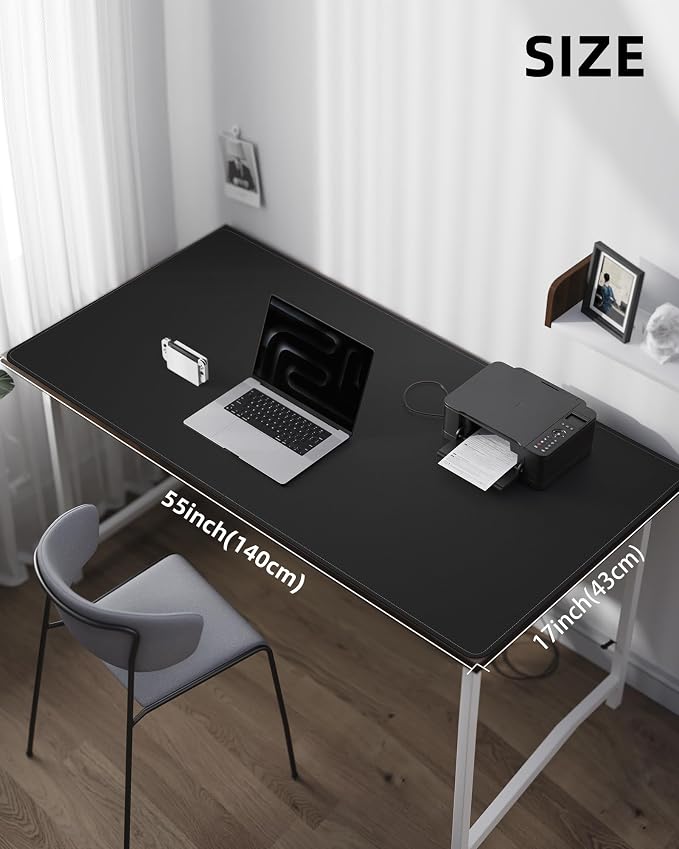 AFIING Leather Desk Protector, 55"x17" - Premium Mat, Large Mouse Pad, Non-Slip Blotter, Waterproof Writing Pad for Office and Home (Black)