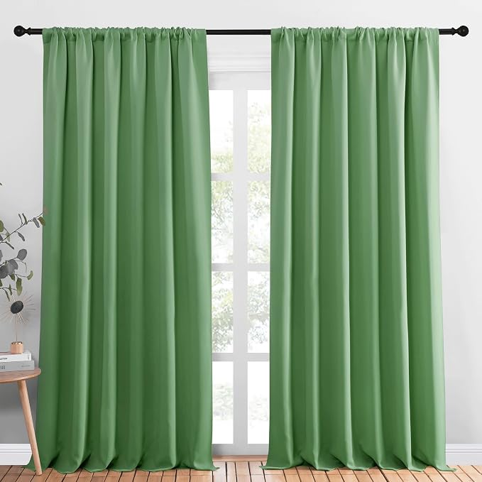 NICETOWN Blackout Curtains Window Draperies, Froest Green, Set of 2, 70 by 95 inches Long, Window Treatment Thermal Insulated Solid Room Darkening Drapes for Bedroom