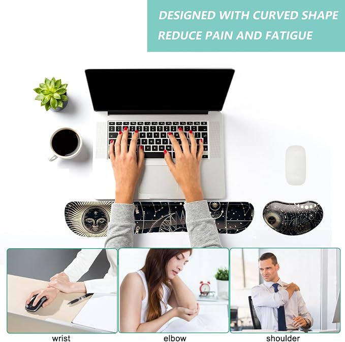 Keyboard Wrist Rest Mouse Wrist Support Set, Memory Foam Wrist Rest Pad for Computer Laptop Keyboard Mouse, Ergonomic Wrist Cushion Support for Typing Pain Relief, Gaming Home Office, Moon Phase