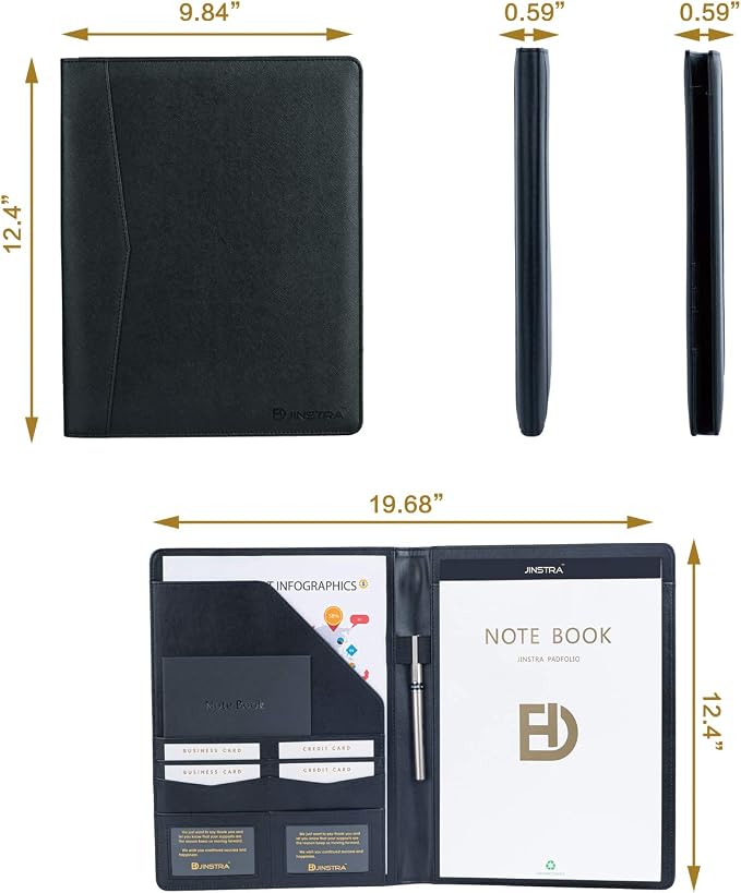 Padfolio Portfolio Leather Folder by Jinstra Professional Business PU Leather Notepad Holder for Resumes, Interview Writing Pad Folders, Legal Pad Portfolios with 20 Pages Notebook for Women/Men