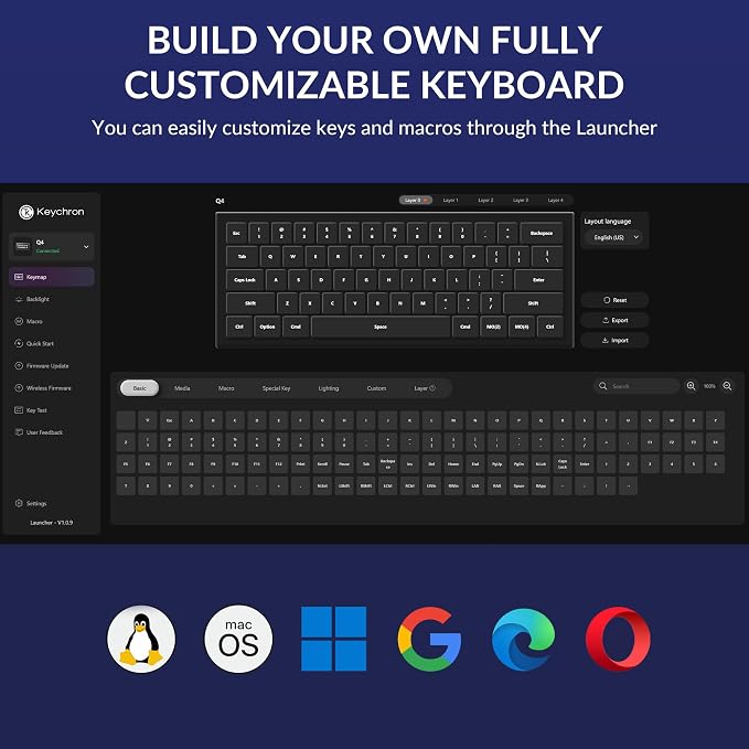 Keychron Q4 Wired Custom Mechanical Keyboard, 60% Layout QMK/VIA Programmable Macro with Hot-swappable Gateron G Pro Red Switch Double Gasket Compatible with Mac Windows Linux (Navy Blue)