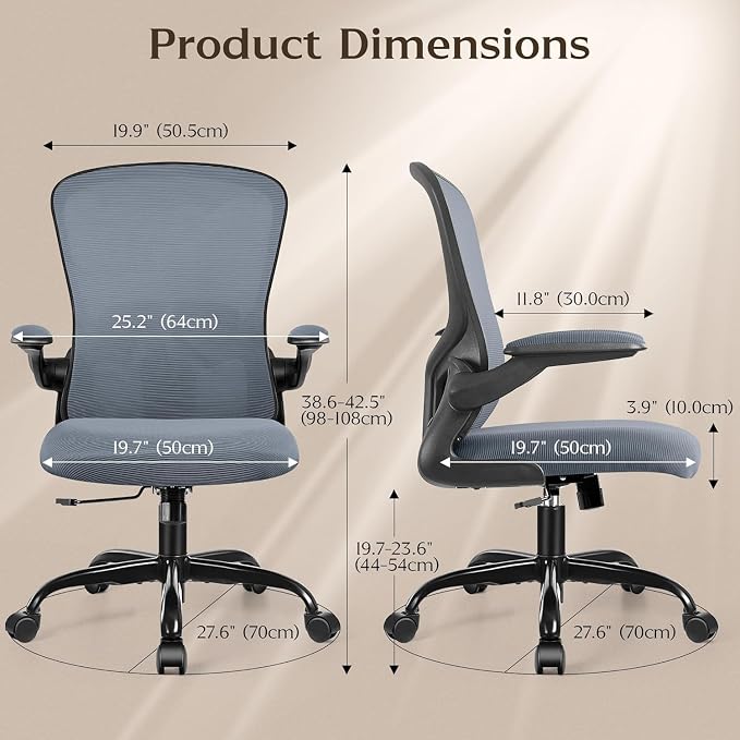 FelixKing Office Desk Chairs, Ergonomic PC Desk Chair with Wheels, Adjustable Lumbar Support and Height, Swivel Computer Chair with Flip-up Armrests, Ergo Mesh Backrest for Working(Dark Gray)