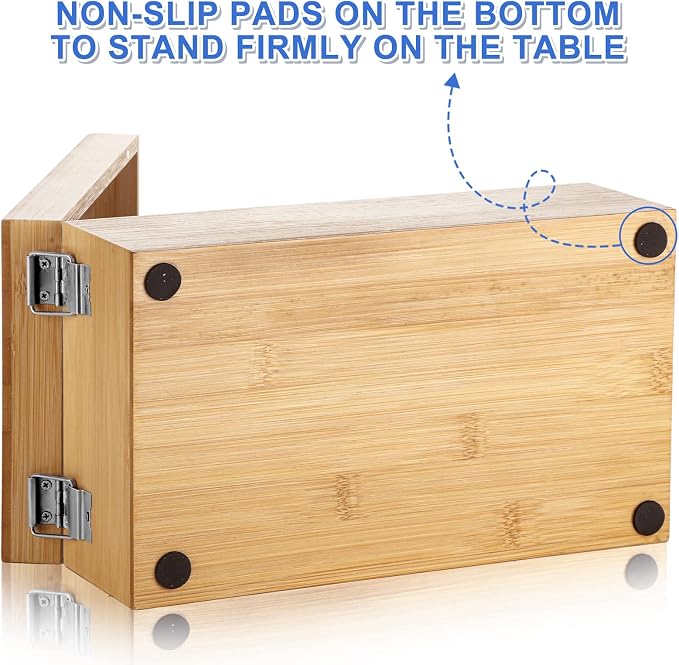 3 x 5 Inch Index Card Holder Set, Bamboo Organizer Box with 50 Dividers & 2 Sheets Alphabet Number Stickers File Note Holders, Holds 1200 Cards for Office Business Home Kitchen, Wooden Color