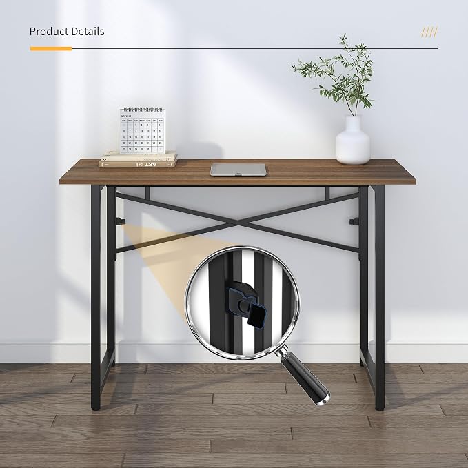 Lutown-Teen Folding Computer Desk 47 inch Writing Gaming Computer Camping Table, No Assembly Required Home Office Desk, Espresso
