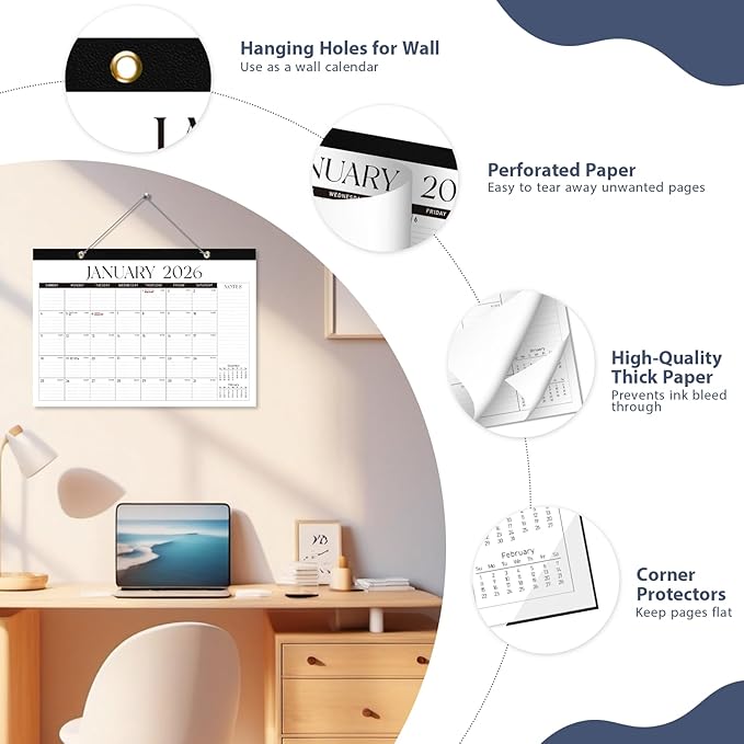 2026 Desk Calendar, Large Desktop/Wall Monthly Calendar (Jan. 2026 - Jun. 2027) 17'' x 12'' School Year Desk Planner for Teacher Family School Office Supplies