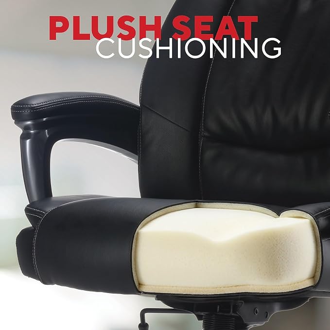 Staples Lockland Ergonomic Managers Office Chair, Big & Tall Cushioned, Adjustable Height, Metal Frame, Bonded Leather, for Workspace, Home, or Gaming, Black