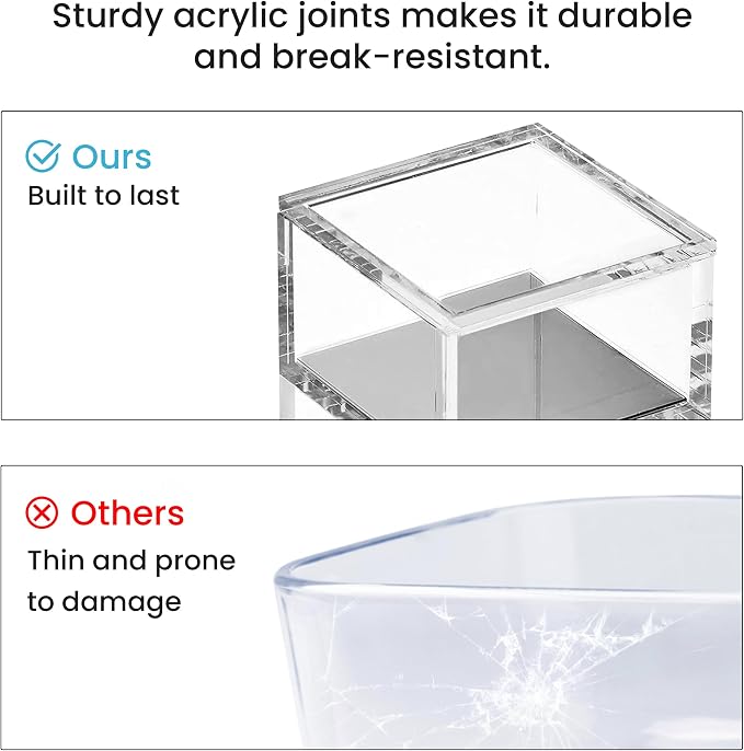 3-Tier Stackable Acrylic Holder, Clear with Silver Metal Base | Stylish desk organizer and storage for office or home, Transparent square design, Functional and elegant desk accessories