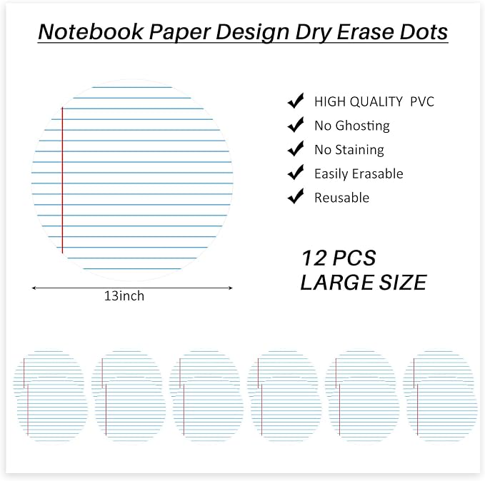 Ireer 12 Pcs 13 '' Dry Erase Dots for Classroom Table Classroom Decor Boho Colorful Stickers for Whiteboard Wall Decor Removable Dry Erase Circles for School Teacher Supplies(Striped,Blue Color)