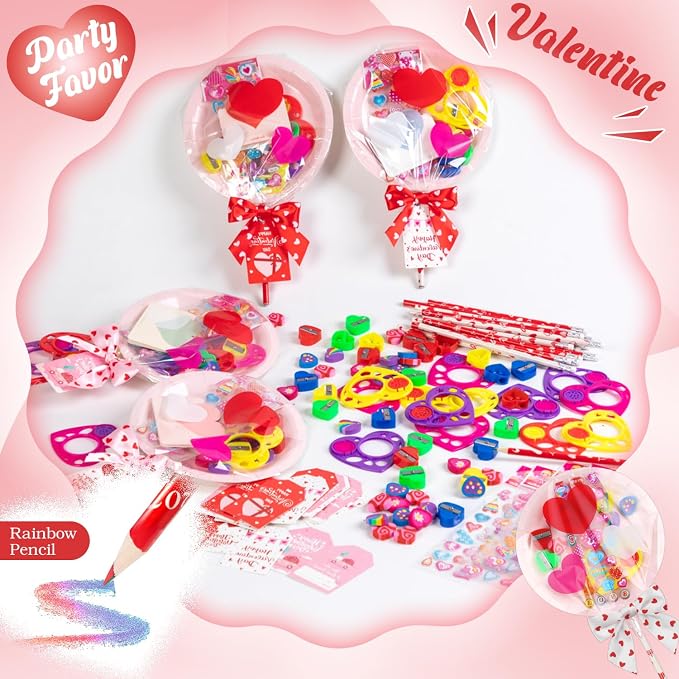 Deerher Valentines Day Gifts for Kids - 28 Pack Giant Colorful Stationery Set with Valentine's Cards for School Classroom Class Party Favor - Valentine Gift Exchange for Boys Girls Toddler