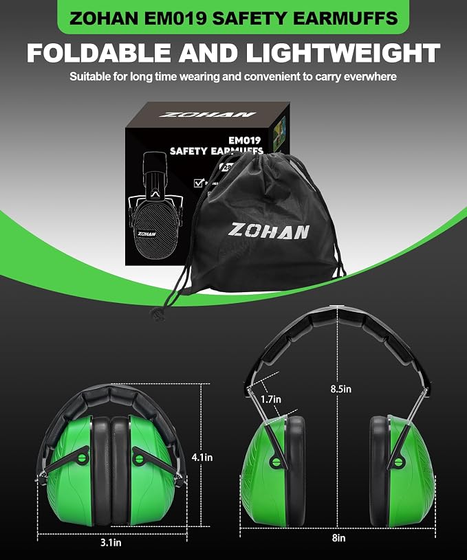 ZOHAN 019 Noise Cancelling Headphones for Adult - NRR 28dB Hearing Protection for Working, Shooting, Mowing, Autism