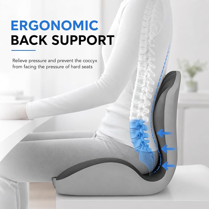 Non-Slip Ergonomic Seat Cushion for Office Chair, High-Density Memory Foam Desk Chair Cushions with Lumbar Support & Tailbone Pain Relief, Breathable Two-Tone Butt Pillow for Car, Gaming Chair