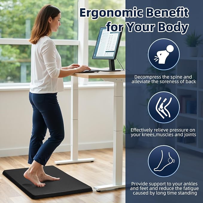 Kitchen Mat Cushioned Anti Fatigue, 0.75" Waterproof,Non Slip Kitchen Rugs, Memory Foam Comfort Mat for Standing at Home,Office,Sink,Laundry(20"x39" Black)
