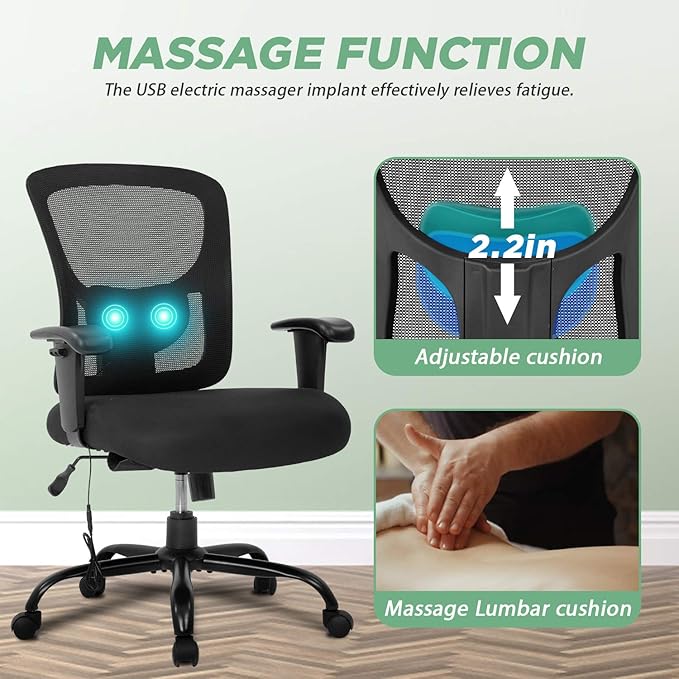 Big and Tall Office Chair 400lbs Cheap Desk Chair Mesh Computer Chair with Lumbar Support Wide Seat Adjust Arms Rolling Swivel High Back Task Executive Ergonomic Chair for Women Men,Black