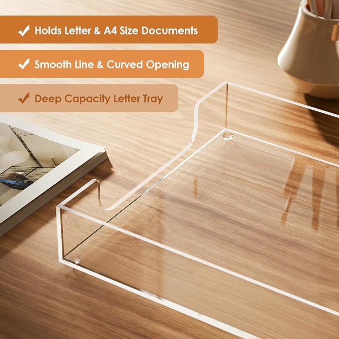 MaxGear Acrylic Letter Tray | Clear Desk Organizer for Papers, Documents, Notebooks, Multi-Function File Tray, Desktop Organizer for Office, Home