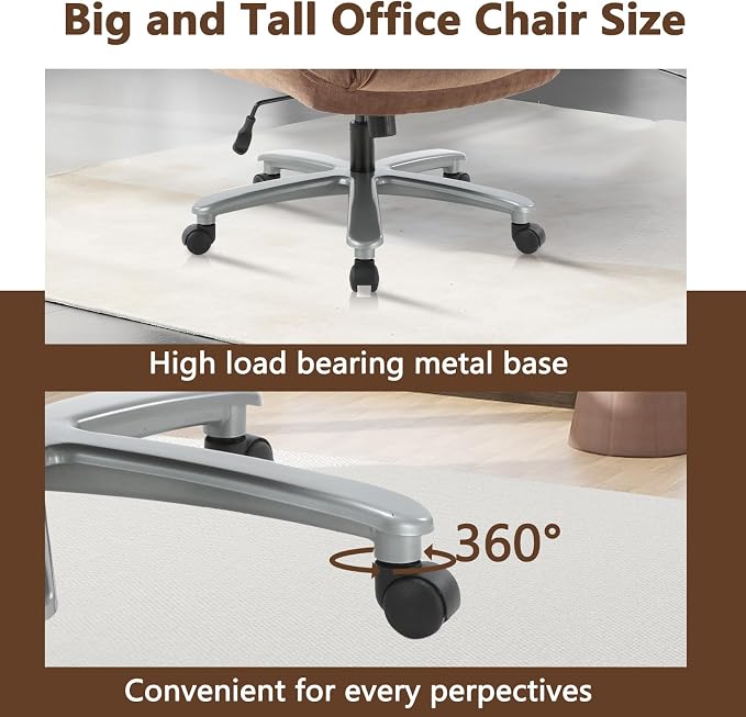 CLATINA Big and Tall Executive Office Chair, Extra Wide Seat, 800 LBS Capacity Heavy Duty Ergonomic Cloth Desk Chair with Wheels and Padded Armrests, High Back Fabric Computer Task Chair, Brown